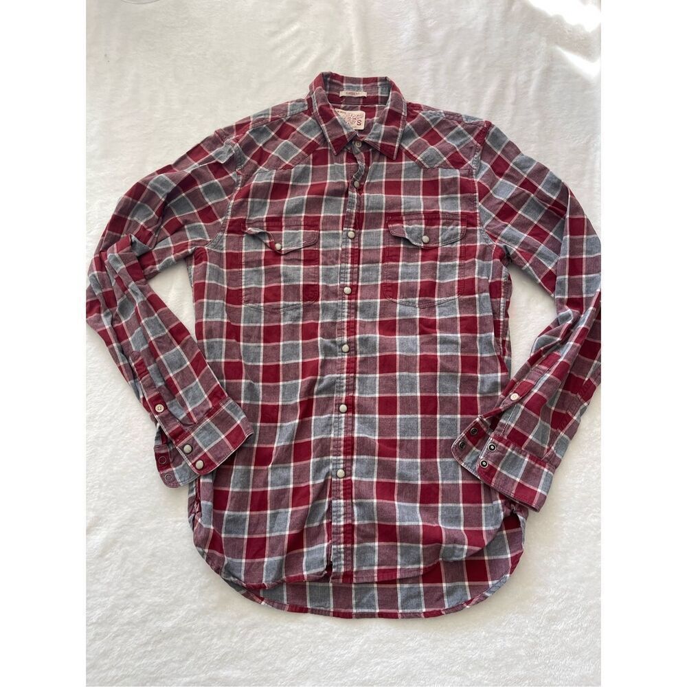 Lucky brand classic burgundy red with blue flannel size s - Picture 1 of 5